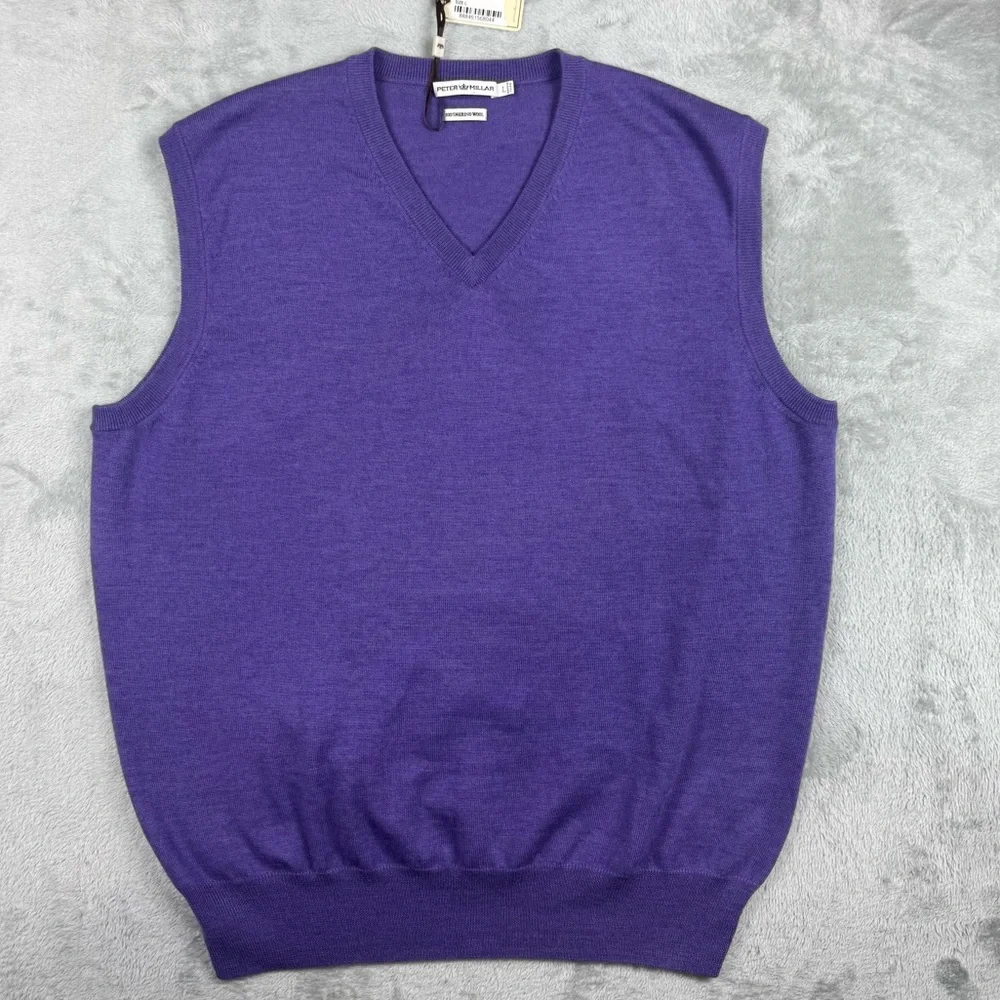 Peter Millar Vest Mens Purple V-Neck 100% Merino Wool Sweater Preppy - L NWT